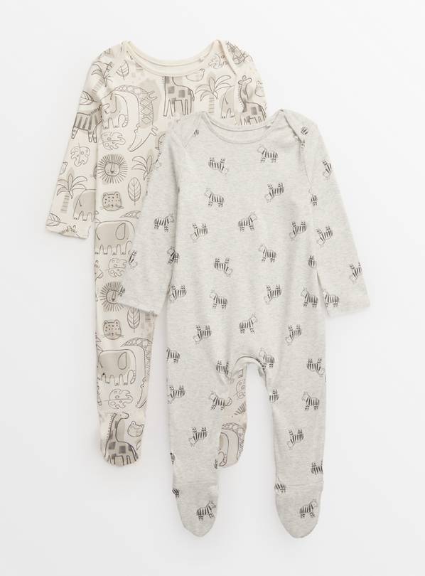 Overhead White Safari Sleepsuits 2 Pack 3-6 months